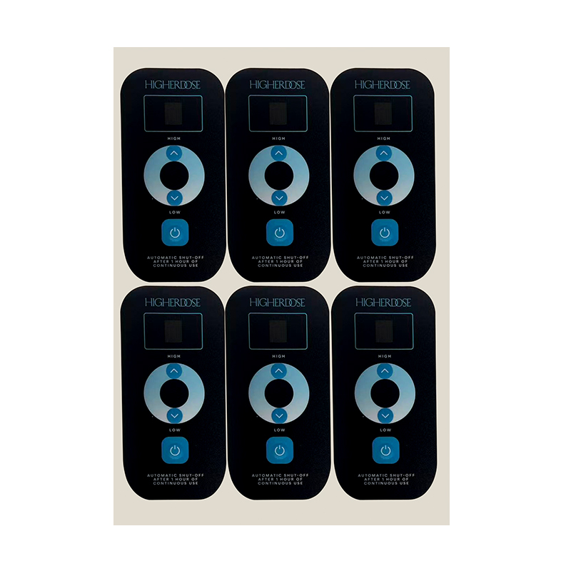 Custom black control panel overlay finished with a durable UV protective coating for enhanced scratch resistance and a premium matte appearance.